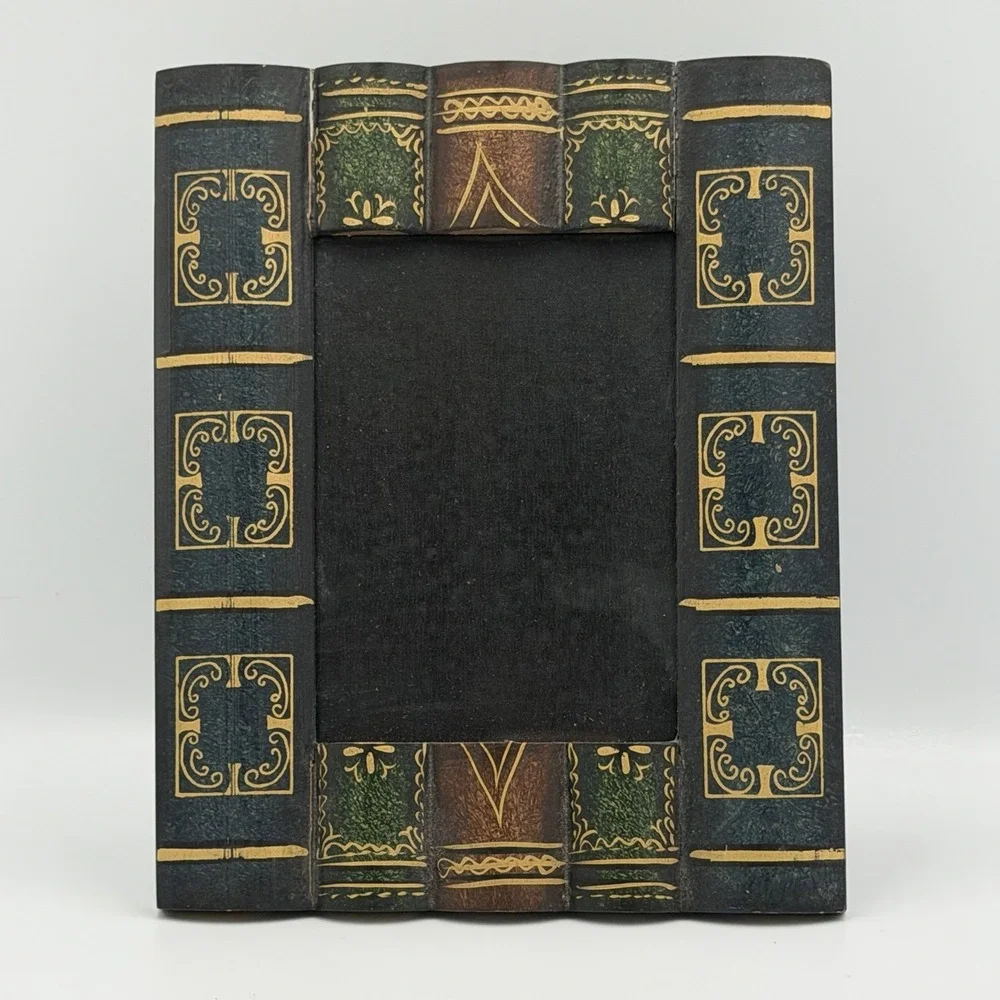 Dark Academia‎ Book Stack Frame 3.5x5 Library Decor Gold Green Study Desk Office